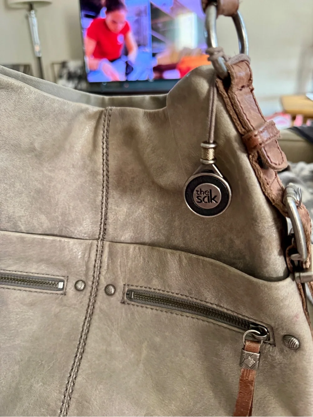 The Sak Neutral Beige Crossbody Bag with Brown Leather Strap